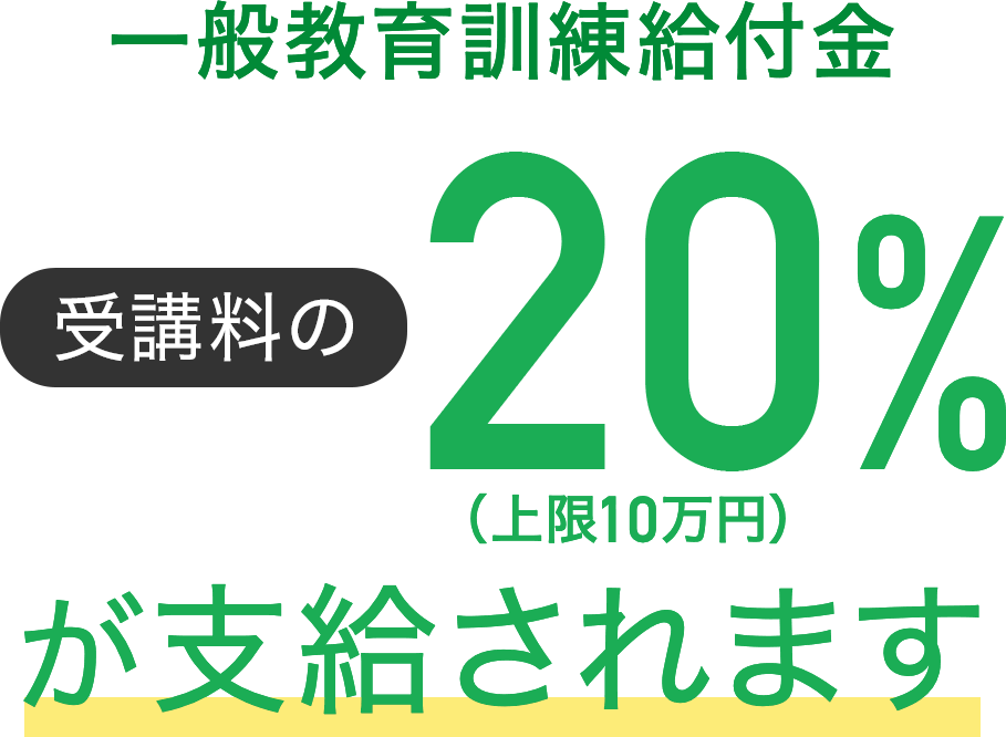 受講料の20％が支給されます（最大10万円）
