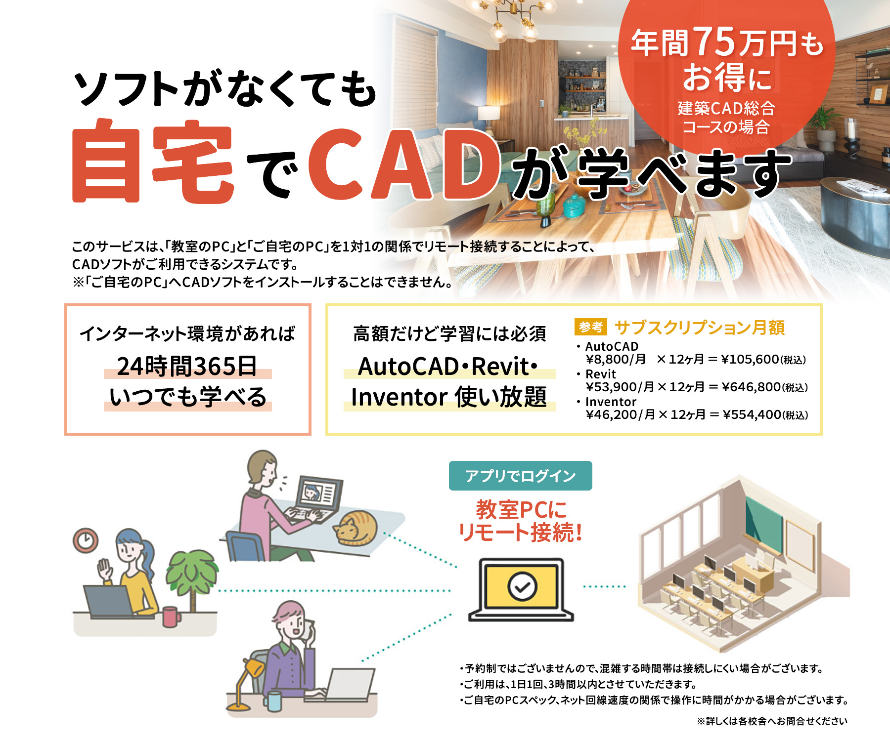 ソフトがなくても自宅でCADが学べます