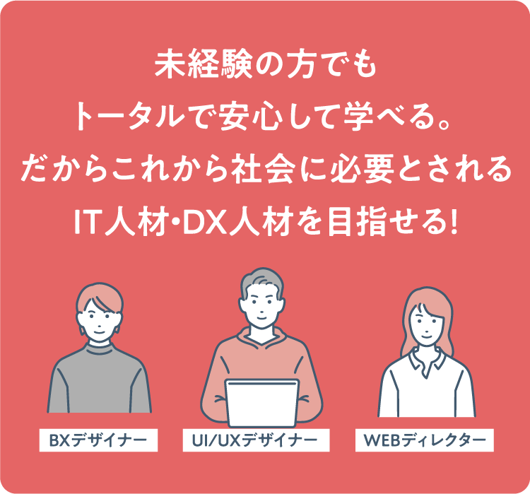 未経験の方でもトータルで安心して学べる。だからこれから社会に必要とされるIT人材・DX人材を目指せる!