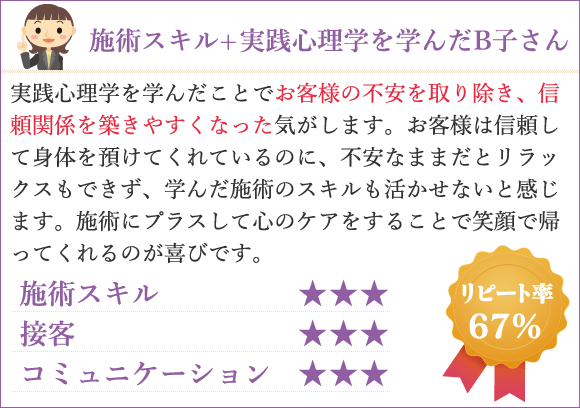施術スキル+実践心理学を学んだB子さん